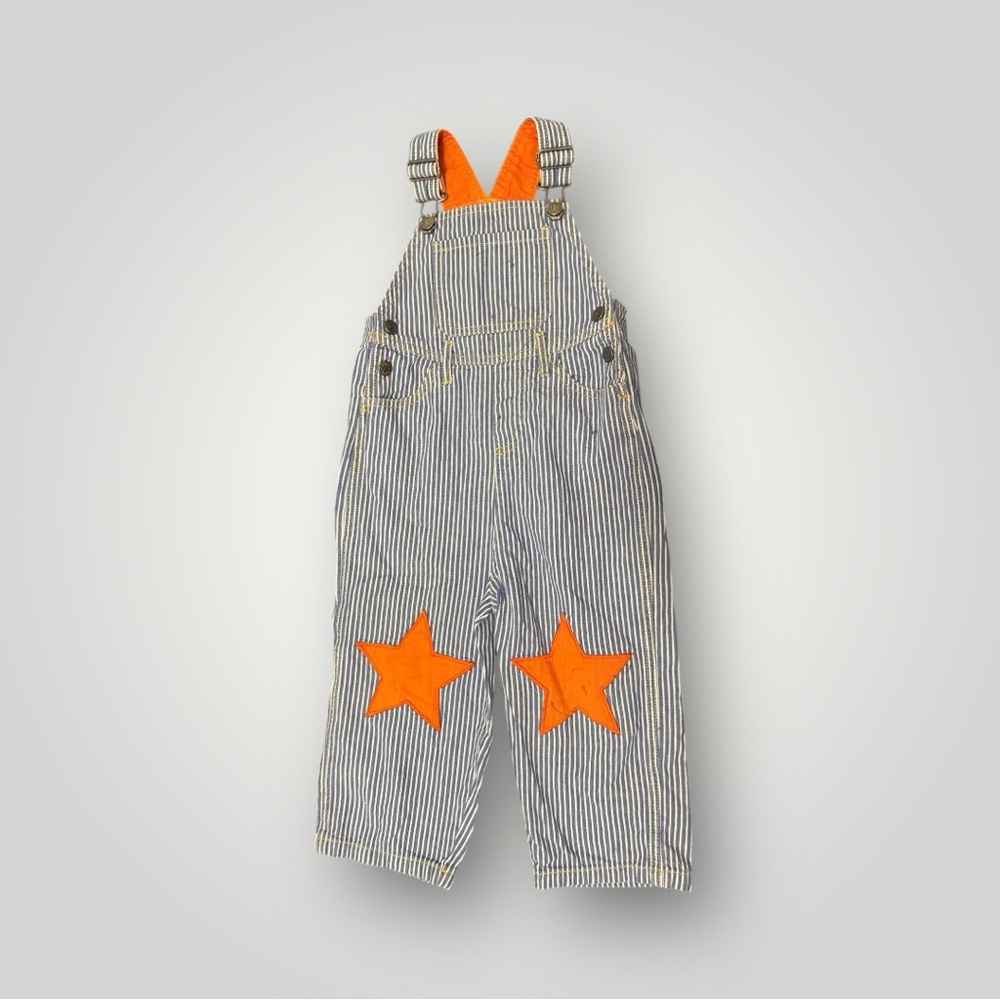 Mini Boden - Striped Overalls with Orange Star Accents